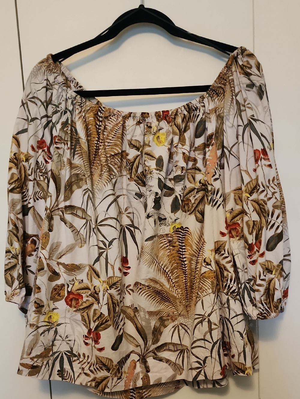 H&M Cream Tropical Print Blouse with Brown Foliage